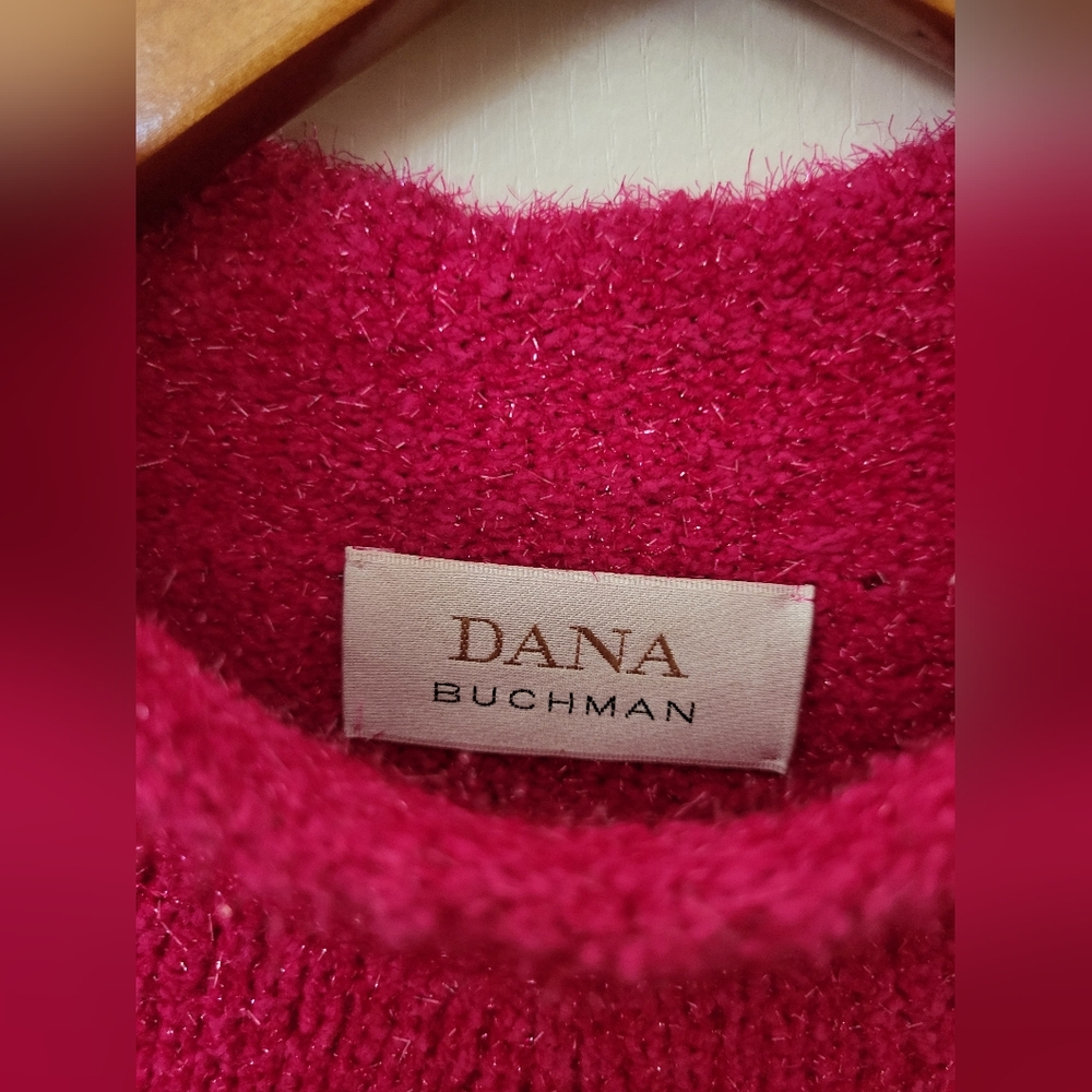 NWT Dana Buchman Pink Short Sleeve Pink Slight Glitter Sweater Sz M - Picture 4 of 5